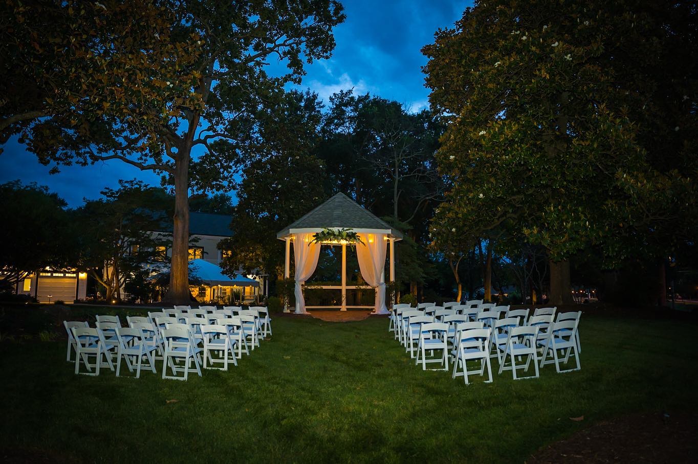 outdoor wedding and dusk