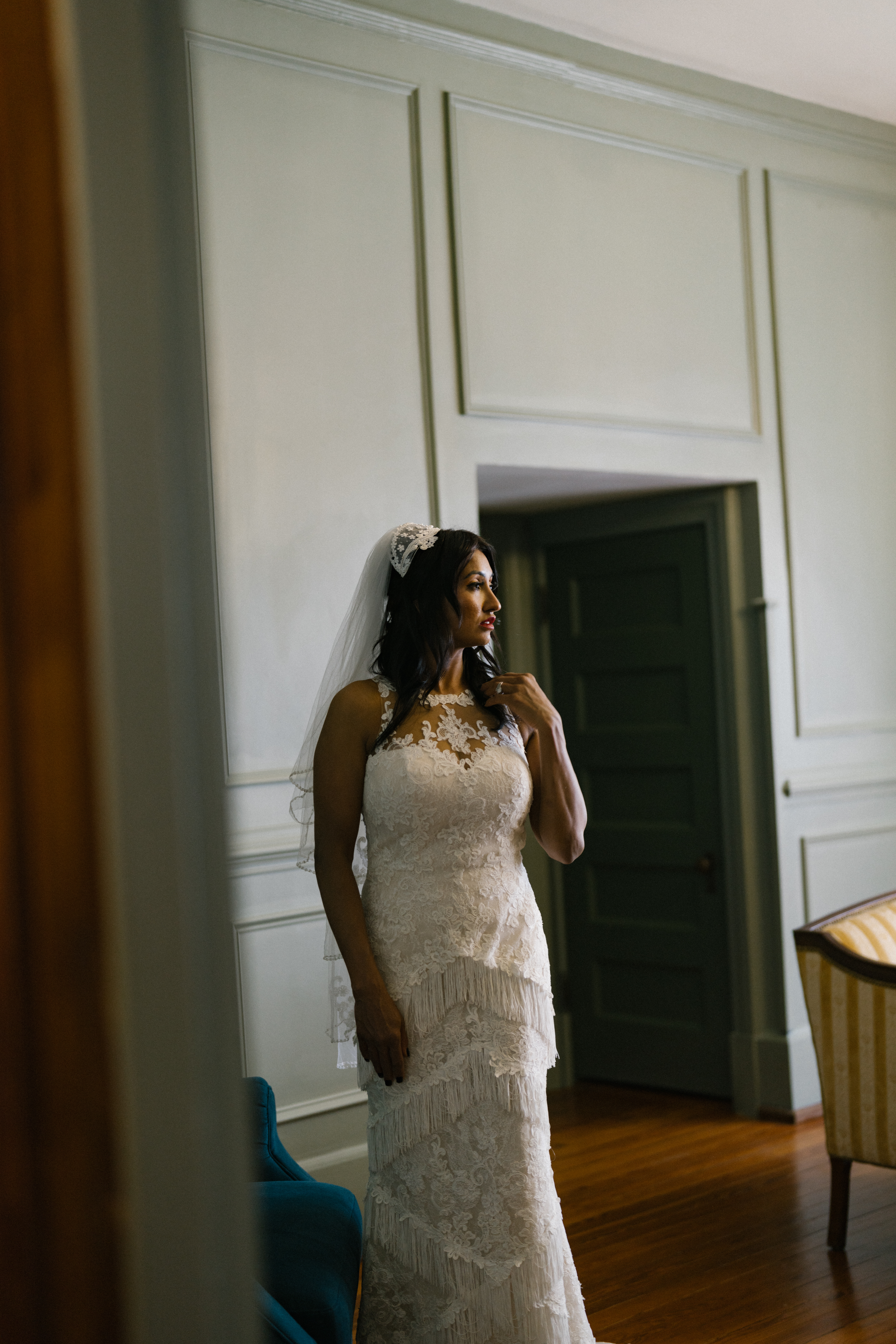 bride in lace wedding gown