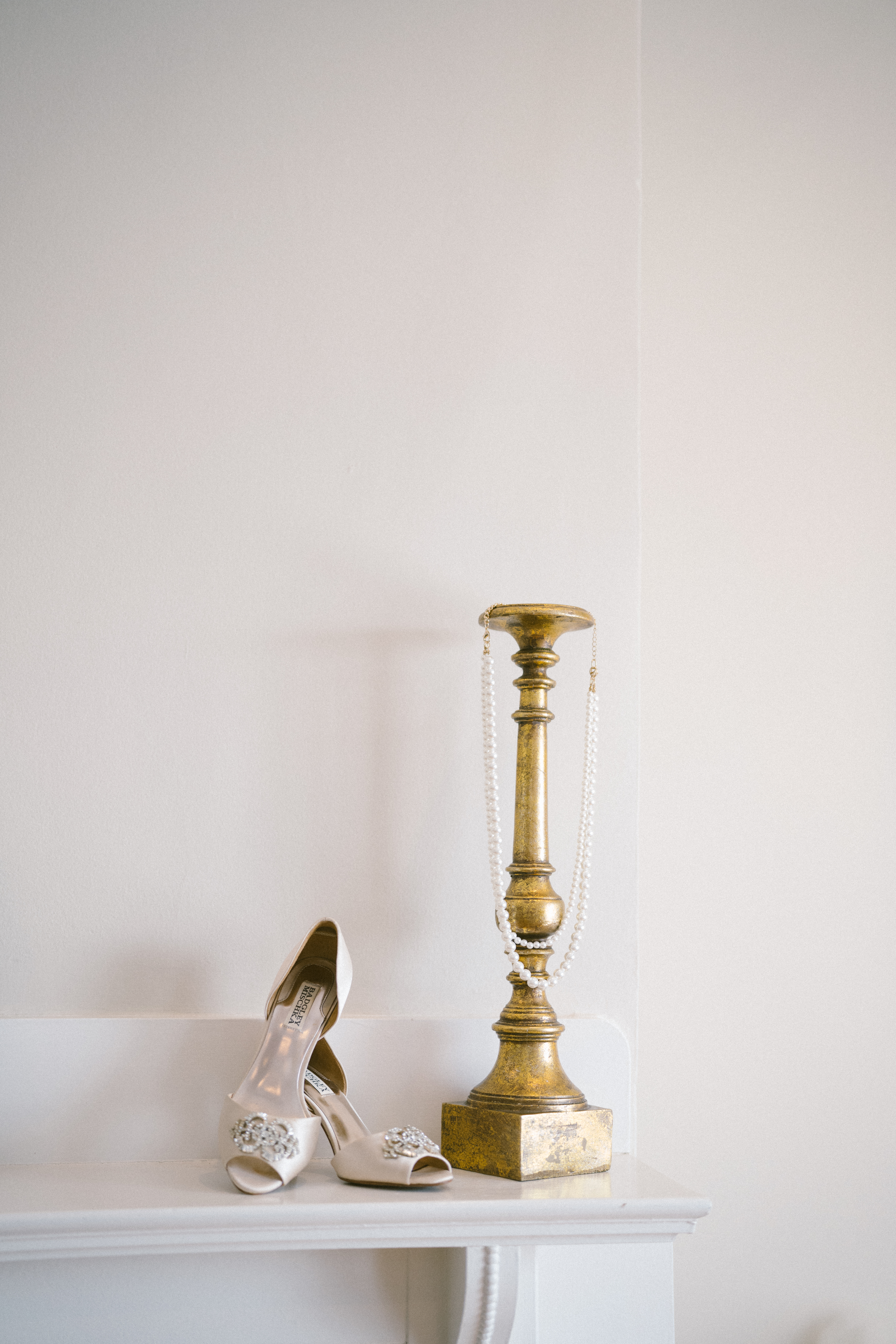 bride's heels on mantle