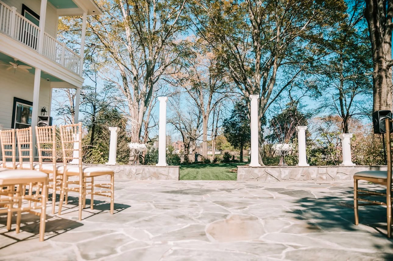 outdoor wedding on stone patio